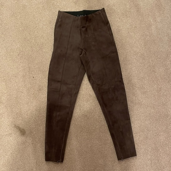 Zara Brown Suede Leggings - Picture 4 of 11